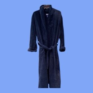 Lands' End Men's Deep Blue 100% Cotton Plush Heavyweight Robe